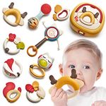 hahaland Baby Teething Toys for Babies, Infant Newborn Baby Toys 0-3 3-6 Months, Silicone Baby Teether Rattle Toys Set for Baby, Baby Shower Gifts for Newborn Boys Girls, 9 Pcs with Storage Box for 0 Months+