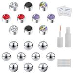 ZS 20Pcs Fake Eyebrow Rings Nose Lip Labret Studs, 4mm 5mm Replacement Ball Cone with Eyelash Glue, Non-Piercing Body Jewelry Fake Skin Piercing (4mm,CZ+Ball)