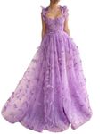 Women's Corset Long Tulle Prom Dress with 3D Butterflies Ball Gown Spaghetti Strap Formal Party Wedding Dresses, Lilac, 12