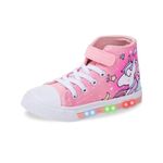 Girls Trainers Kids High-Top Flashing Canvas Shoes Unisex Child Light Up Lightweight Casual Shoes Unicorn Size 10