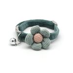 YellowCult Fancy & Comfortable Pet Collars for Cats, Puppies, Small Dogs, Fat Rabbits with Adjustable Size, Bell & Buckle Safety Lock-[Knitted Flower] - [Mint Green]