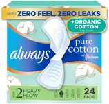 Always Pure Cotton FlexFoam Pads for Women, Size 2, Heavy Pad with Wings, Unscented, Made with an Organic Cotton Top Layer, 24 Count
