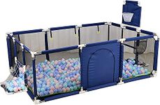 ITHWIU Baby Playard, 74 X 51 Inch New Long Large Play Pen, Baby activity center with Shooting and Pull Ring, Without mat and Ocean Ball, Blue