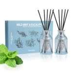 Aeeteek Wild Mint & Eucalyptus Reed Diffuser Set, 2-Pack Aroma Essential Oils, Basil and Ginger Scented Oil Home Fragrance with 10pcs Sticks, Aromatherapy Air Freshener for Room Shelf Bathroom Decor