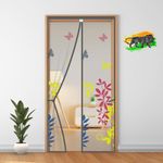 LifeKrafts Polyester Door Mosquito Net with Magnets | Color Floral Pattern with Grey Background | Mosquito Curtain for All Door Types and Sizes | Auto Close Insect Screen | Size 210 * 100cm