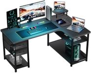 GTRACING Gaming Desk with Drawers, Carbon Fiber Style L Shaped Computer Desk Compatible with Monitor Arm Corner Desk Gaming Table for Home Office Desks, Easy to Assemble Adjustable Shelf Height