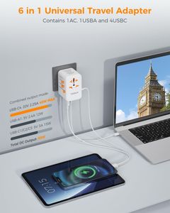 TESSAN 65W Universal Travel Adapter – 4 USB-C, 1 USB-A, Worldwide Plug