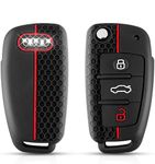 HooRLZ Audi TPU Key Fob Cover For Audi A1 A3 S3 A4 S4 RS4 A6 S6 RS6 Q3 Q5 Q7 TT R8 Seat Exeo, 3 Button Audi A3 Key Protection Cover, Audi TT Key Cover Silicone - Black/Red