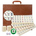 LANYOTA Mahjong Set, 3.6x2.7cm,Chinese Mahjong Game Set with Carrying Travel Case,1.5’’ Large 144+2 Tiles with Arabic Numerals, 2 Dice 1 Wind Indicator (Ivory)