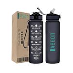 Aegon Gym Water Bottle Sports (BPA Free), Motivational Time Marked Sipper Bottle for Gym, Office, School | Stylish Gym Bottle for Men & Women | Leak Proof Sports Shaker 1 liter (Tritan, Black)