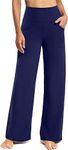 Promover Women's Activewear Trousers Yoga Trousers with Pockets Straight Wide Leg Stretch Work Tracksuit Bottoms Gym Joggers Causal Lounge Tummy Control Pants Petite/Regular/Tall,Royal Blue,S