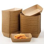 200Pcs Brown Kraft Paper Food Trays, Disposable Food Serving Boats Basket Grease Resistant Food Holder Plates for Nachos, Tacos, Fries, Hot Dog, Corn, BBQ