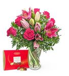 Flowers With Chocolates - Flowers - Fresh Bouquet - Birthday Flowers - Flowers Next Day - Thank You Flowers - Anniversary Flowers - Fresh Cut Flowers (Rose and Lily Chocolates)