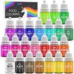 Food Coloring Set - 24 Vivid Colors Food Coloring Set for Baking, Cake Decorating, Fondant, Cookie and Macaron - Liquid Tasteless Food Color Dye for Handmade Crafts Making - .25 fl. oz. Bottles