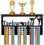 CREATCABIN Taekwondo Medal Holder Trophy Shelf Medal Hanger Display with Shelf Stand Sports 4 Rows Wall Mount Hold 70+ Medals for Men Gymnastics Soccer Running Swimming Awards Rack 15.7 x 7.9 Inch