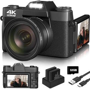 Vlogging Camera for YouTube, 4K 48MP Digital Cameras for Photography 16X Digital Zoom Manual Focus Students Compact Camera with 52mm Wide-Angle & Macro Lens, 32G TF Card and 2 Batteries(Black)