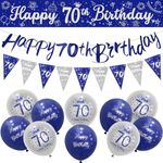 Mens 70th Birthday Decorations Blue Silver 70th Decorations for Men Navy Silver Happy 70th Birthday Decorations for Him by Wonsta