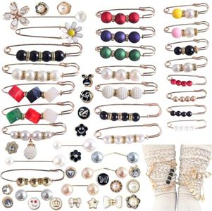 Charms for Socks 50pcs Brooches and Pins for Women Brooch Pins Button Pins Rhinestone Pearl bling Gold Junk Sock Jewelry Charms Brooch Pins Bulk Decorative Safety Pins for Shoes Clothes Hats Pant