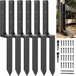 IRONBARBIE Thickened Steel Fence Post Repair Kit, Anchors Ground Spikes Decking Posts, Support Garden Broken 4x4/6x6 Wood Fence Post Stakes (Thicker 11-Gauge, 6 Pack/Black)