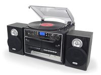 Steepletone BT-SMC386r PRO, 8 in 1 Bluetooth Retro Nostalgic Music System (Stereo Speakers), Remote Control, 3 Speed Record Player, CD Player, FM/MW Radio, TWIN Cassette, SD/USB RECORDING - Black