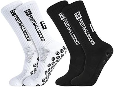 KLEBREIS Non Slip Sport Soccer Socks 2Pairs Anti Slip Football Grip Socks Unisex Athletic Sports Socks with Rubber Dots for Men Women Kids Football Basketball Baseball Running Tennis(Black+White)