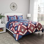 Lavish Home Collection 2-Piece Quilt and Bedding Set – Hypoallergenic Microfiber Homestead Patriotic Americana Print All-Season Blanket with Sham (Twin XL)