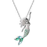 Disney Princess Little Mermaid Sterling Silver Cubic Zirconia Necklace, Official License