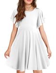 Arshiner Girls Dress Butterfly Sleeve Stretch A-Line Swing Skater Twirl School Dress with Pockets A White Tween 11-12 Y