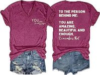 You Matter to The Person Behind Me T-Shirt Women Casual Short Sleeve V-Neck Shirts Tops Inspirational Graphic Tee, Purple, Medium