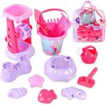 Liberty Imports Pink Princess Sand Wheel Beach Set Toy for Girls - Includes Sand Sifter, Mermaid Bucket, Water Pot, Play Tools and Molds (13 Pcs Playset)