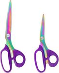 Asdirne Fabric Scissors, Dressmaking Scissors with Heavy Duty Titanium Plated Stainless Steel, Tailor Scissors for Cutting Fabrics and Leather, Purple, Set of 2 (26cm/21cm)