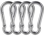 Fitcozi Heavy Duty Safety Lock Cable Attachment,Stainless Steel Spring Snap Hook Carabiner/Hook Swing Connector Multipurpose,SnapHook for Weight-Lifting Mountain Climbing Gym Silver (Pack of 4)