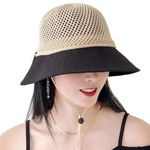 KXF Women’s Sun Hat Wide Brim Mesh Packable Bucket Cap with Detachable Chin String Ponytail Bowknot Sunhat for Holiday Summer Beach Hiking, Adjustable Fit, Black