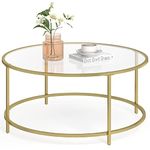 VASAGLE Round Coffee Table for Living Room, Glass Coffee Table with Metal Frame, Modern Coffee Table, Metallic Gold LGT21G