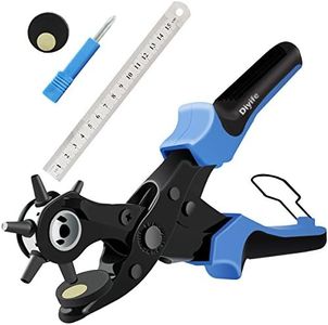 Leather Hole Punch, [Upgraded Version] Diyife Belt Puncher, [Perfect Full Set] Heavy Duty Revolving Plier Tool with 2 Extra Plates and Ruler, Multi Sized for Crafts, Card, Rubber, etc (Blue)