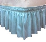 Elegant Elastic Ruffle Bed Skirt Easy Warp Around King/Queen Size Bed Skirt Pins Included, (Blue)