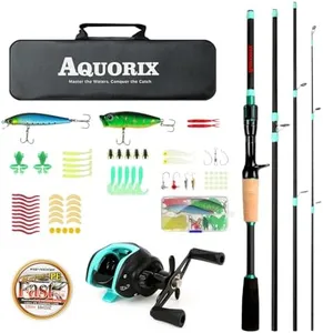 Fishing Rod Reel Combo, Baitcasting Rod and Right-Handed Reel, 5-Piece 6'11" Carbon & Fiberglass Rod, Stainless Steel Guides, Casting Combo for Bass & Saltwater Fishing, Includes Line, Lures, Bag
