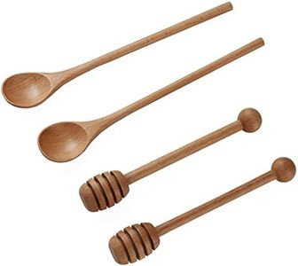 2pcs 6inch Honey Dipper Stick,2pcs 7.87inch Long Handle Coffee Stirring Spoons,Beech Wooden Honey Jar Spoons Stirrer,Dessert Iced Tea Cocktail Mixing Spoons for Home Kitchen,Wedding Party Favors