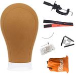 Xtrend 24" Poly Canvas Block Head Professional Brown Mannequin Canvas Head for Making/Drying/Styling Wigs with Table Clamp Stand and T Pins Wig cap