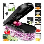 Vegetable Chopper Cutter Mandoline Slicer Cheese Grater - Food Onion Salad Veggie Chopper with Container - French Fry Potato Dicer Slicer Cutter - Kitchen Tools Gadgets (6-in-1 Compact Black)