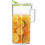 Komax Large Plastic Water Pitcher with Lid Square Water Carafe – BPA-Free, Dishwasher Safe – Water, Tea, or Juice Containers with Lids for Fridge (2.3 Liters)