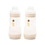 MAM Easy Start Anti-Colic Baby Bottles | 2 Pack (2 x 260ml) | Self-Sterilising Baby Milk Bottle | Medium Flow MAM Teat Size 2 | Newborn Essentials | Linen (Various Designs)