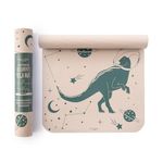 Myga Silk Print Kids Yoga Mat - Non-Slip Yoga Mat for Childrens Exercise, Fitness, Yoga & Mindfulness - Lightweight, Non-Toxic & Easy Clean Play Mat for Girls & Boys - Space Dinosaur