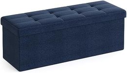 SONGMICS LSF77IN Bench with Storage Space, 110 cm, Folding Seat, Chest Storage Box, Footstool, Dark Blue