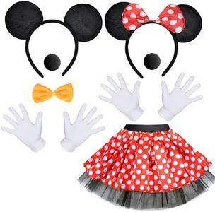 Topolino Cerchietto Costume Minnie Cerchietto per Orecchie Topo, Topolino Cerchietto Minnie Cerchietto Naso Guanti Bianchi Papillon Tutu di Minnie, per Carnevale Cosplay Halloween Bambini Adulto