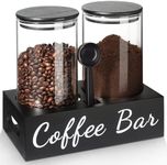 GMISUN Coffee Container, 2Pcs 50oz Airtight Coffee Bean Storage Canister, Black Glass Coffee and Sugar Jar Set with Scoop/Shelf/Label, Coffee Containers for Coffee Bar Countertop Ground Coffee/Tea