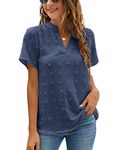 Blooming Jelly Womens White Chiffon T Shirt Summer Tops V Neck Short Sleeve T-Shirts Polka Dot Shirt Blouse