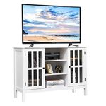 Tangkula White TV Stand, Modern Tall Entertainment Center for TVs up to 50", Media Console w/2 Storage Cabinets & 3 Open Shelves, Wire Hole, Wood TV Console Table for Living Room, White