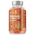 Multivitamin for Kids - 120 Tasty Gummies - 2 Months Supply - 17 Ingredients Like Vitamins A, C, D, B12, B6, E & Zinc - Natural Raspberry & Orange Flavours - Gluten-Free Kids Vitamins with Omega 3-6-9