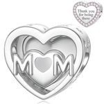 Mother Charm for Pandora Charms Mom Mama Mum Charm Sterling Silver Heart Charm for Mother's Day Gift Thank You for Being There